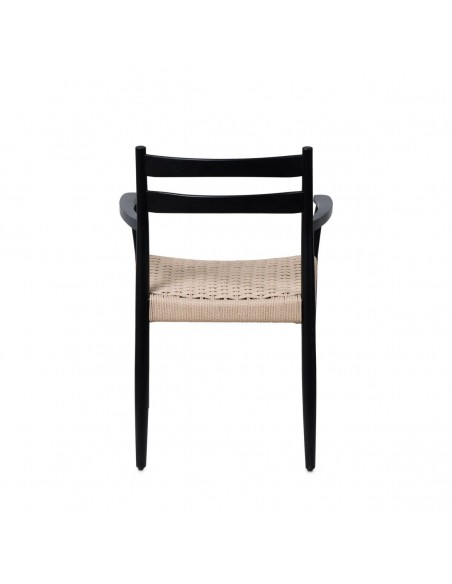 Silla mediterránea con brazos EDNA en madera negra y cuerda