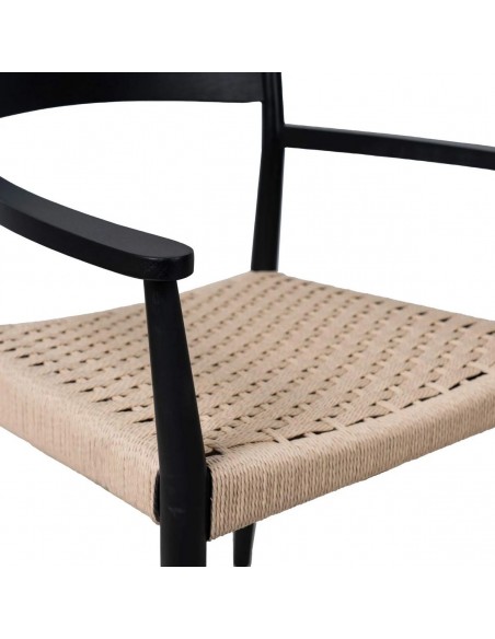 Silla mediterránea con brazos EDNA en madera negra y cuerda