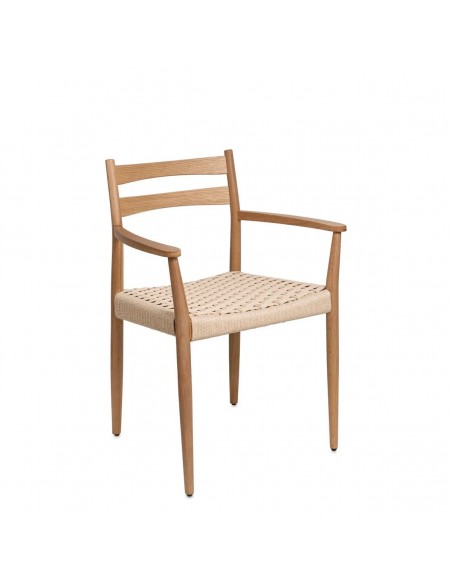 Silla mediterránea con brazos EDNA en madera natural y cuerda