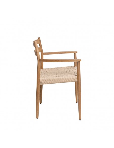 Silla mediterránea con brazos EDNA en madera natural y cuerda