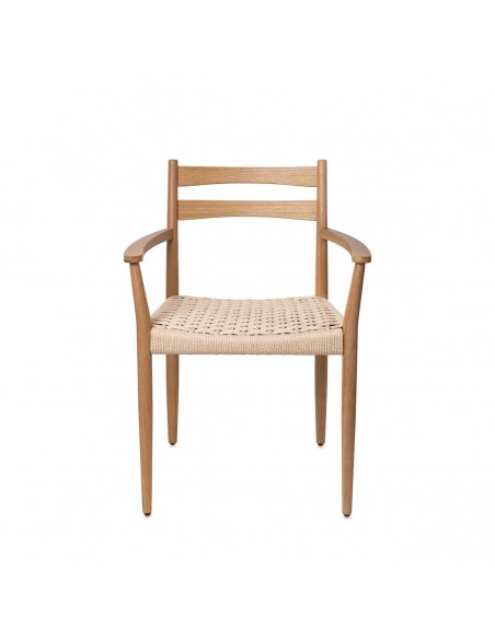 Silla mediterránea con brazos EDNA en madera natural y cuerda