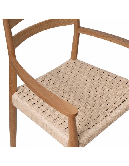 Silla mediterránea con brazos EDNA en madera natural y cuerda