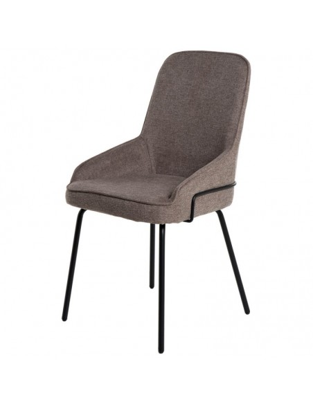 Cadeira de design GWEN, estofada em taupe e pes em metal preto
