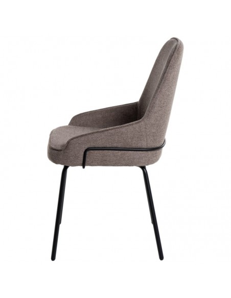 Cadeira de design GWEN, estofada em taupe e pes em metal preto