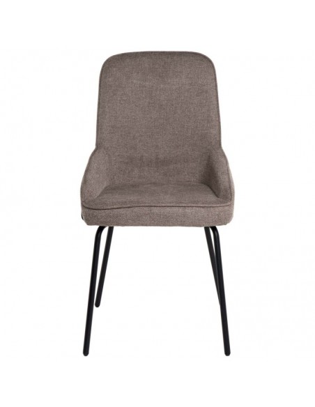 Cadeira de design GWEN, estofada em taupe e pes em metal preto