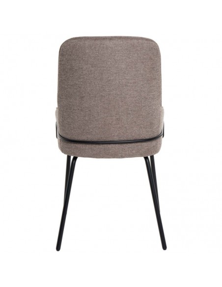 Silla de diseño GWEN, tela taupe y patas de metal negro