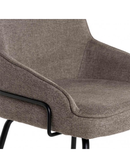 Silla de diseño GWEN, tela taupe y patas de metal negro