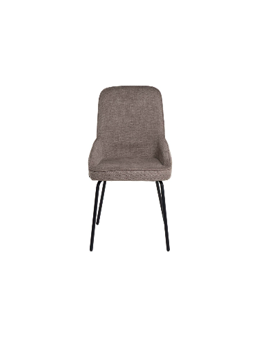 Cadeira de design GWEN, estofada em taupe e pes em metal preto