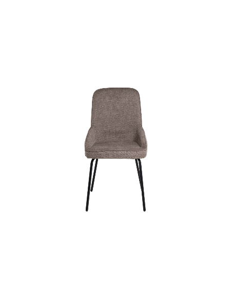 Cadeira de design GWEN, estofada em taupe e pes em metal preto