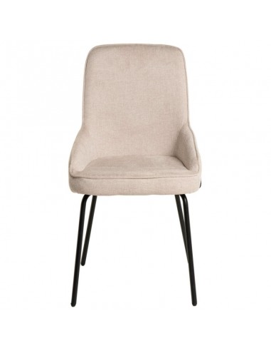Cadeira de design GWEN, estofada em beige e pes em metal preto