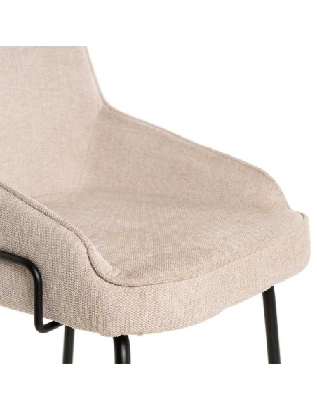 Silla de diseño GWEN, tela beige y patas de metal negro