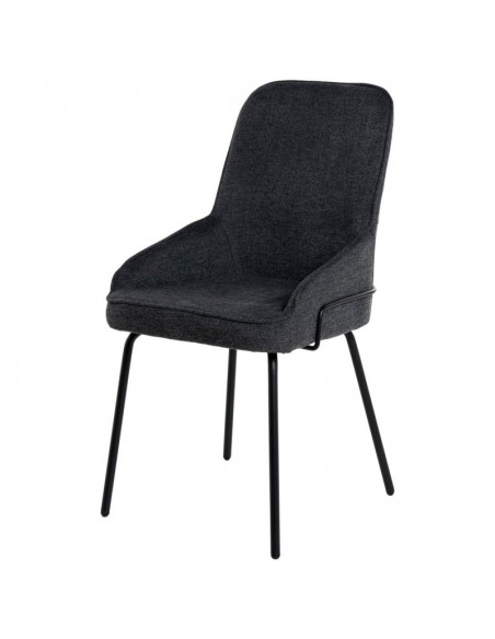 Cadeira de design GWEN, estofada em cinza escuro e pes em metal preto