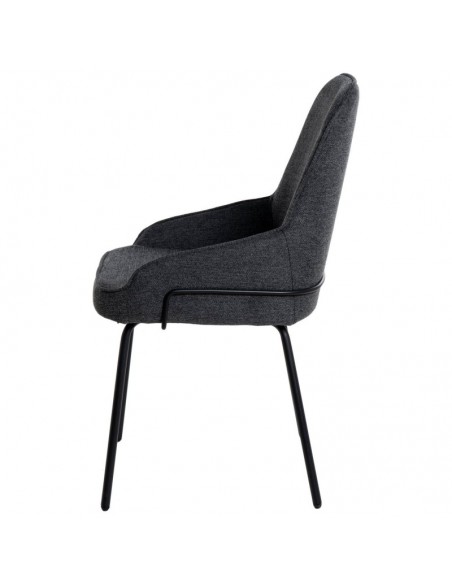 Cadeira de design GWEN, estofada em cinza escuro e pes em metal preto