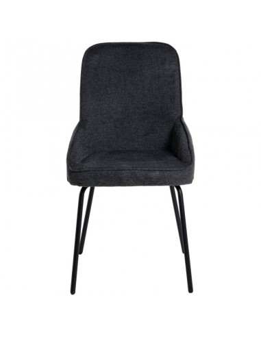 Cadeira de design GWEN, estofada em cinza escuro e pes em metal preto
