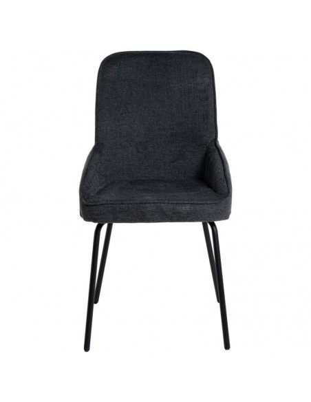 Silla de diseño GWEN, tela gris oscuro y patas de metal negro
