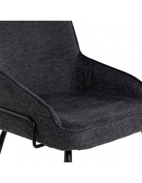 Cadeira de design GWEN, estofada em cinza escuro e pes em metal preto