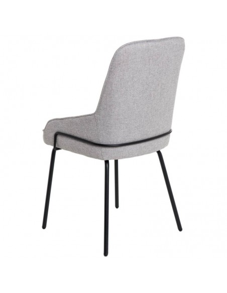 Silla de diseño GWEN, tela gris claro y patas de metal negro