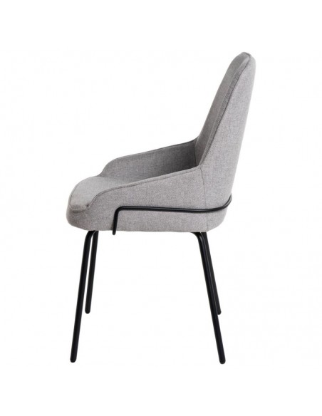 Silla de diseño GWEN, tela gris claro y patas de metal negro