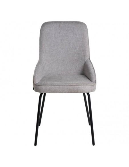 Cadeira de design GWEN, estofada em cinza claro e pes em metal preto
