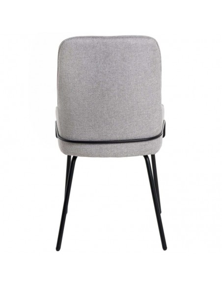 Silla de diseño GWEN, tela gris claro y patas de metal negro