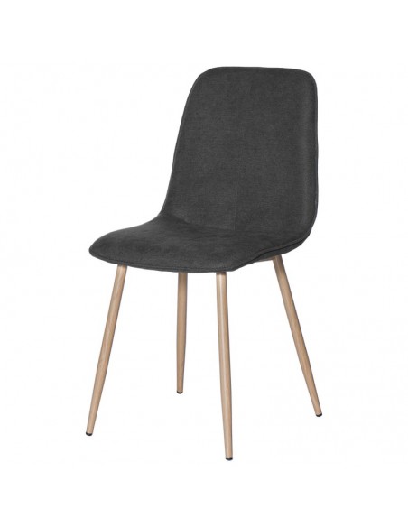 Silla ILIANA en tela gris oscuro y patas de metal efecto madera.