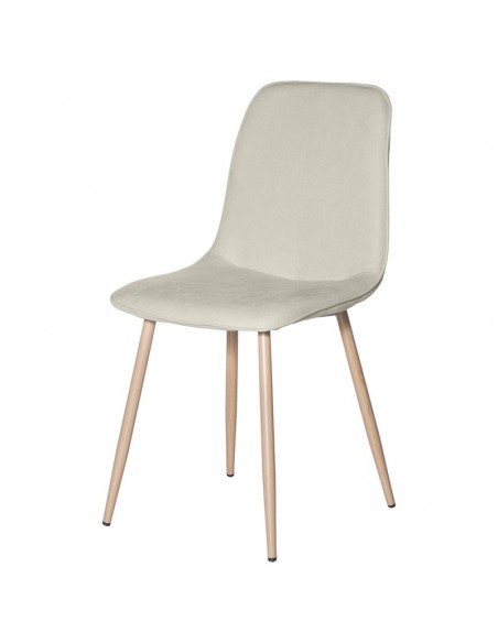 Silla ILIANA en tela beige y patas de metal efecto madera.