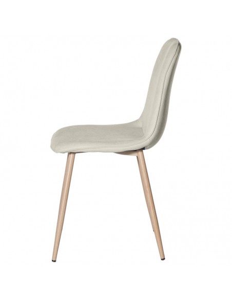 Cadeira ILIANA tecido beige e pernas em metal efeito madeira.