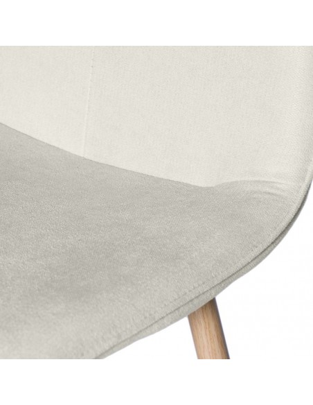 Cadeira ILIANA tecido beige e pernas em metal efeito madeira.