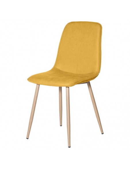 Silla ILIANA tela color mostaza y patas de metal efecto madera.