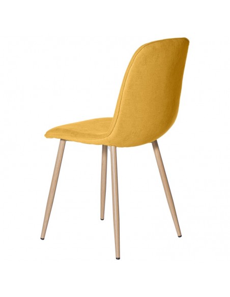Silla ILIANA tela color mostaza y patas de metal efecto madera.