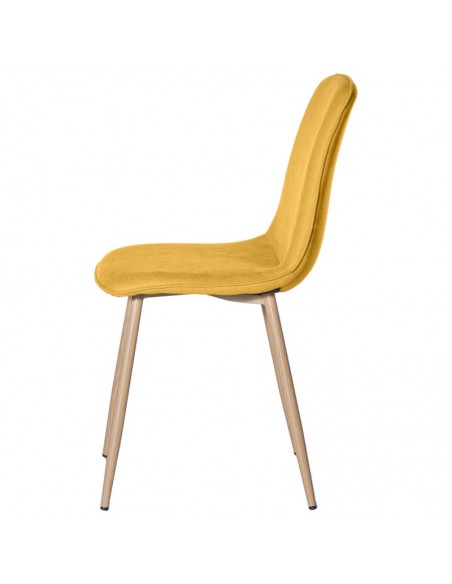 Silla ILIANA tela color mostaza y patas de metal efecto madera.