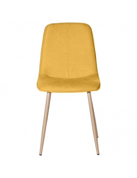 Silla ILIANA tela color mostaza y patas de metal efecto madera.