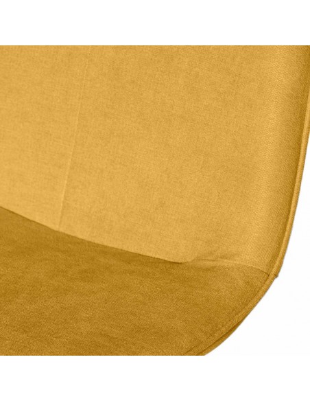 Cadeira ILIANA tecido cor mostarda e pernas em metal efeito madeira.