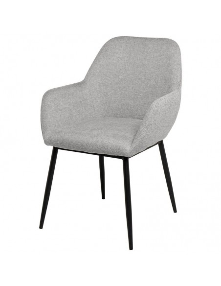Silla comedor ISABELLA, tela en gris claro y patas de metal negro.