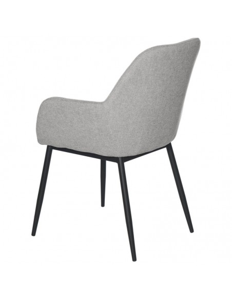 Silla comedor ISABELLA, tela en gris claro y patas de metal negro.