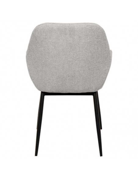 Silla comedor ISABELLA, tela en gris claro y patas de metal negro.