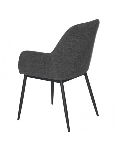 Cadeira de sala ISABELLA, tecido cinza escuro e pés de metal preto.