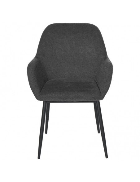 Silla comedor ISABELLA, tela en gris oscuro y patas de metal negro.