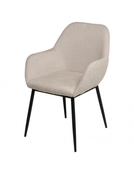Silla comedor ISABELLA, tela en beige y patas de metal negro.