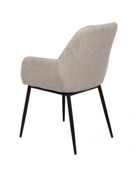 Silla comedor ISABELLA, tela en beige y patas de metal negro.