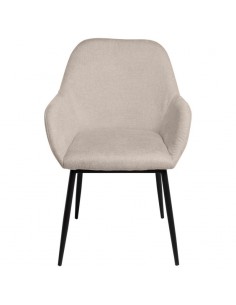 Cadeira de sala ISABELLA, tecido beige e pés de metal preto.