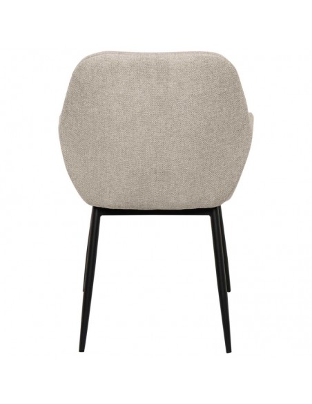 Cadeira de sala ISABELLA, tecido beige e pés de metal preto.