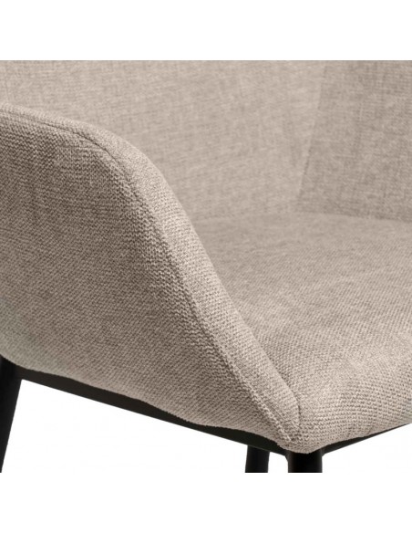 Silla comedor ISABELLA, tela en beige y patas de metal negro.