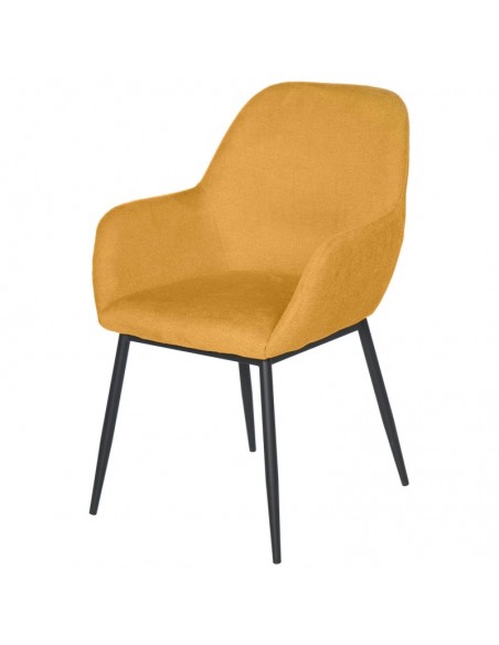 Cadeira de sala ISABELLA, tecido mostarda e pés de metal preto.