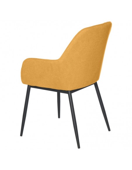 Silla comedor ISABELLA, tela en mostaza y patas de metal negro.