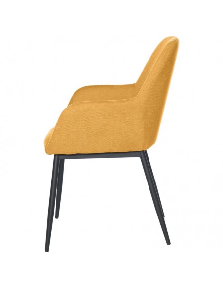 Silla comedor ISABELLA, tela en mostaza y patas de metal negro.
