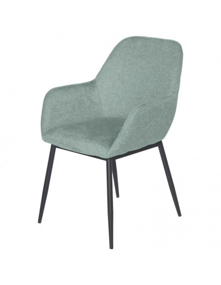 Cadeira de sala ISABELLA, tecido menta e pés de metal preto.