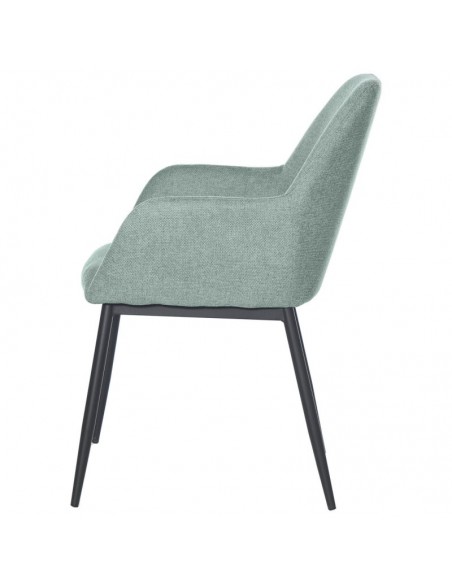Cadeira de sala ISABELLA, tecido menta e pés de metal preto.