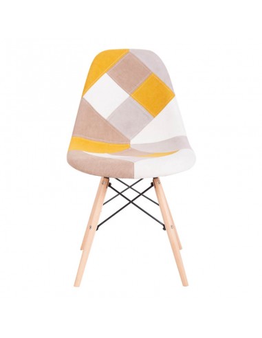 Silla patchwork TOWER KAREN en tejido mostaza y patas en madera.