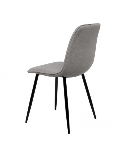 Silla MARLEEN tapizada en tela gris claro y patas de metal negro.
